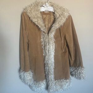 Tan Suede Faux Fur Trimmed Jacket